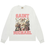 Saint Michael European and American trendy street rock vintage washed distressed digital print long-sleeve T-shirt for men