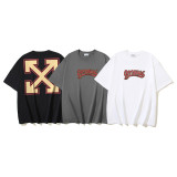 American streetwear brand OFF OW arrow graffiti print heavy-duty street style summer short-sleeve high street casual T-shirt for men and women