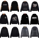 AMIRI American fashion brand washed casual logo embroidered hoodie with lettering, loose fit, unisex