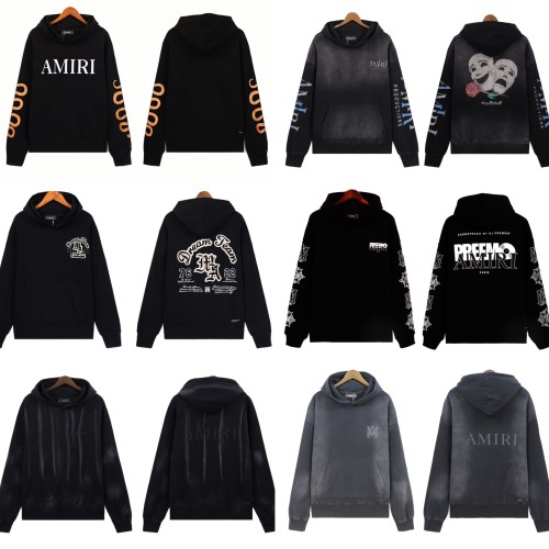 AMIRI American fashion brand washed casual logo embroidered hoodie with lettering, loose fit, unisex