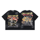 New cross-border HELL trendy high-quality vintage distressed T-shirt, loose fit printed short-sleeve T-shirt, unisex style for couples