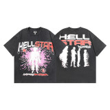 New cross-border HELL trendy high-quality vintage distressed T-shirt, loose fit printed short-sleeve T-shirt, unisex style for couples