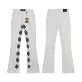 25sss American fashion LOSTSHDWS slim-fit jeans with embroidered logo, micro-flared stretch jeans, unisex style