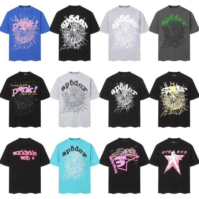26ss Cross-Border Foreign Trade Sp555der American Style Trendy Brand High Street Printed Foam Loose Casual Short Sleeve T-Shirt for Men and Women