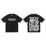 25ss American fashion high street COUGH SYRUP 3D white ink direct print rhinestone high street loose double yarn short sleeve t-shirt for men