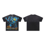 High-end American hip-hop couple's T-shirt, heavy-duty washed and distressed, West Coast rap short-sleeve, trendy basic style