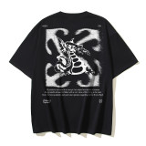 Wholesale high-quality foreign trade trendy brand off-shoulder short-sleeve T-shirts with melting arrow gradient starry sky splatter ink design, couple style