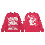 25ss Cross-Border Foreign Trade Hellstar American Style Trendy Brand High Street Washed Distressed Vintage Print Long Sleeve T-Shirt
