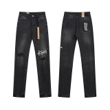 Cross-border foreign trade KS new American retro basic high street ripped and patched trendy cool straight men's jeans