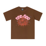 New European and American trendy high street couple's loose-fitting SP555DER spider web print short-sleeve T-shirt