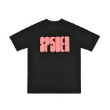 25ss Cross-Border Foreign Trade Sp555der American Trend High Street Rhinestone Foam Print Loose Fit Unisex Short Sleeve T-Shirt