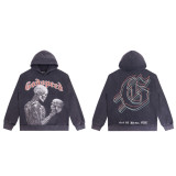25 Cross-border Trendy American Retro God Classic Print Hooded Sweatshirt for Men and Women, Pure Cotton, High Quality, Loose Fit