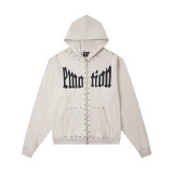 High-quality MIXED EMOTION trendy street hip-hop rhinestone white ink direct-print zipper hoodie for men and women