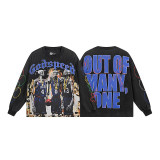Cross-border wholesale of trendy GOD streetwear vintage skull print washed distressed long-sleeve T-shirts and hooded sweatshirts for men and women
