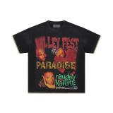 25ss Summer New High-Quality VAL Fashion High-Street Washed Vintage Street Style Direct Print Rhinestone Short-Sleeve Unisex T-Shirt