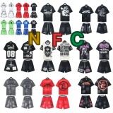 NFC's new American-style trendy brand Hellstar T-shirt with washed print, short-sleeved summer set with shorts