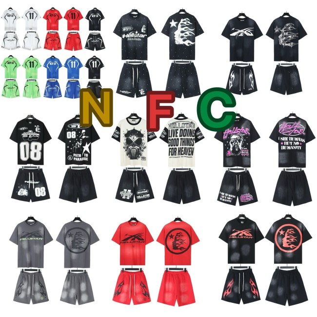 NFC's new American-style trendy brand Hellstar T-shirt with washed print, short-sleeved summer set with shorts