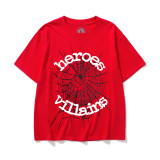 New European and American trendy high street couple's loose-fitting SP555DER spider web print short-sleeve T-shirt