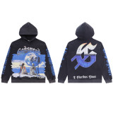 25 Cross-border Trendy American Retro God Classic Print Hooded Sweatshirt for Men and Women, Pure Cotton, High Quality, Loose Fit