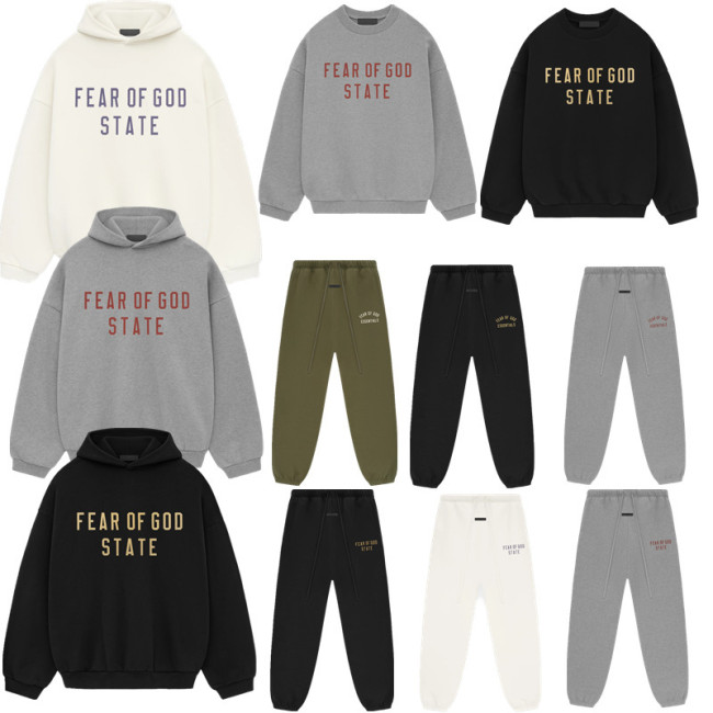 New high street autumn and winter fleece hoodie for men and women, American style trendy pants, FOG ICON hooded sweatshirt heavy weight set