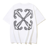 Wholesale high-quality foreign trade trendy brand off-shoulder short-sleeve T-shirts with melting arrow gradient starry sky splatter ink design, couple style