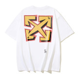 25ss American style trendy brand high-quality off-shoulder short-sleeve T-shirt with melting arrow gradient starry sky ink splatter design for men and women