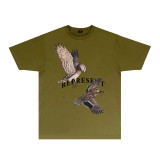 REPRESENT Summer New Vintage Lark Bird Print Loose American Style Trendy Casual Short Sleeve T-Shirt for Men and Women