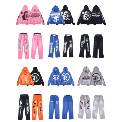 Cross-border American-style trendy brand letter-print vintage hoodie, loose-fit sweatshirt and pants set for men and women, thickened