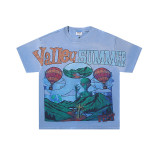 25ss cross-border foreign trade VALL trendy high street retro washed distressed street style direct-print rhinestone short-sleeve unisex T-shirt
