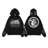 Trendy Letter Print Casual Streetwear Retro Hell Star Loose Hooded Sweatshirt and Sweatpants Set for Men and Women Couples