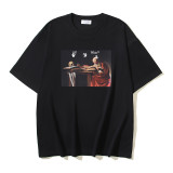 American streetwear brand OFF OW arrow graffiti print heavy-duty street style summer short-sleeve high street casual T-shirt for men and women