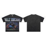 High-end American hip-hop couple's T-shirt, heavy-duty washed and distressed, West Coast rap short-sleeve, trendy basic style
