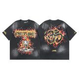 New cross-border HELL trendy high-quality vintage distressed T-shirt, loose fit printed short-sleeve T-shirt, unisex style for couples