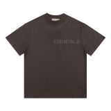 Heavyweight pure cotton FOG ICON small collar t-shirt, American style high-neck short-sleeve, loose fit, drop shoulder, unisex summer top