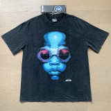 Cross-border foreign trade high street heavy-duty washed distressed worker head print Hell Star round neck short-sleeve T-shirt for summer