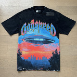 Cross-border foreign trade skull rock band vintage washed short-sleeve T-shirt, casual loose fit, unisex couple's base shirt, trendy