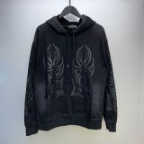 American high street fashion brand washed and distressed heavy-duty printed hoodie and shorts set for men and women couples
