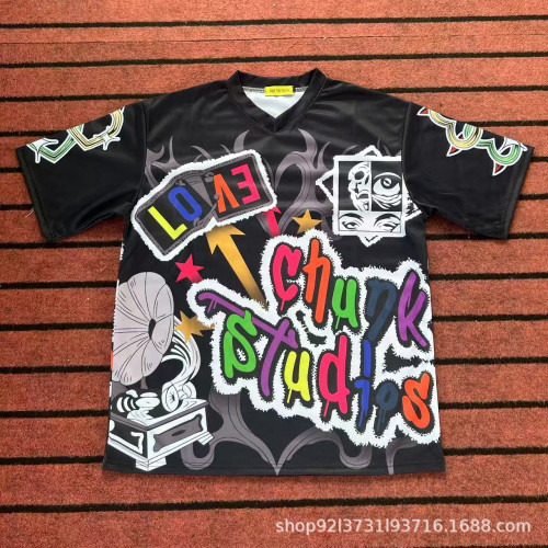 [High-end Version] Cross-border wholesale of American-style trendy men's clothing, premium heavy-weight printed pure cotton men's high-street T-shirts.