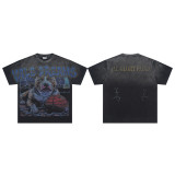 High-end American hip-hop couple's T-shirt, heavy-duty washed and distressed, West Coast rap short-sleeve, trendy basic style
