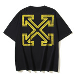 25ss American style trendy brand high-quality off-shoulder short-sleeve T-shirt with melting arrow gradient starry sky ink splatter design for men and women