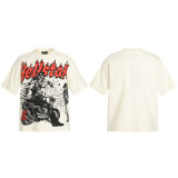 New cross-border HELL trendy high-quality vintage distressed T-shirt, loose fit printed short-sleeve T-shirt, unisex style for couples