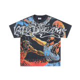 25ss cross-border foreign trade VALL trendy high street retro washed distressed street style direct-print rhinestone short-sleeve unisex T-shirt