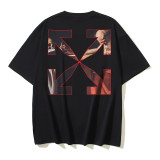American streetwear brand OFF OW arrow graffiti print heavy-duty street style summer short-sleeve high street casual T-shirt for men and women