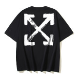 25ss American style trendy brand high-quality off-shoulder short-sleeve T-shirt with melting arrow gradient starry sky ink splatter design for men and women