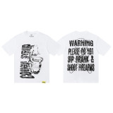 25ss American fashion high street COUGH SYRUP 3D white ink direct print rhinestone high street loose double yarn short sleeve t-shirt for men