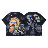25ss cross-border foreign trade HELLSTAR American-style trendy brand high street vintage washed distressed short-sleeve unisex T-shirt