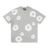 Cross-border pure cotton short-sleeve D.T 3D foam cotton blossom print graffiti unisex casual loose T-shirt