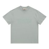 Heavyweight pure cotton FOG ICON small collar t-shirt, American style high-neck short-sleeve, loose fit, drop shoulder, unisex summer top