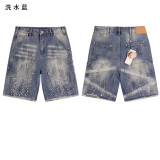 Hellstar Shorts American fashion brand loose casual denim shorts with rhinestone wash, INS knee-length shorts for men and women