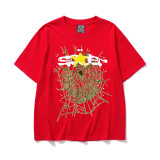 New European and American trendy high street couple's loose-fitting SP555DER spider web print short-sleeve T-shirt